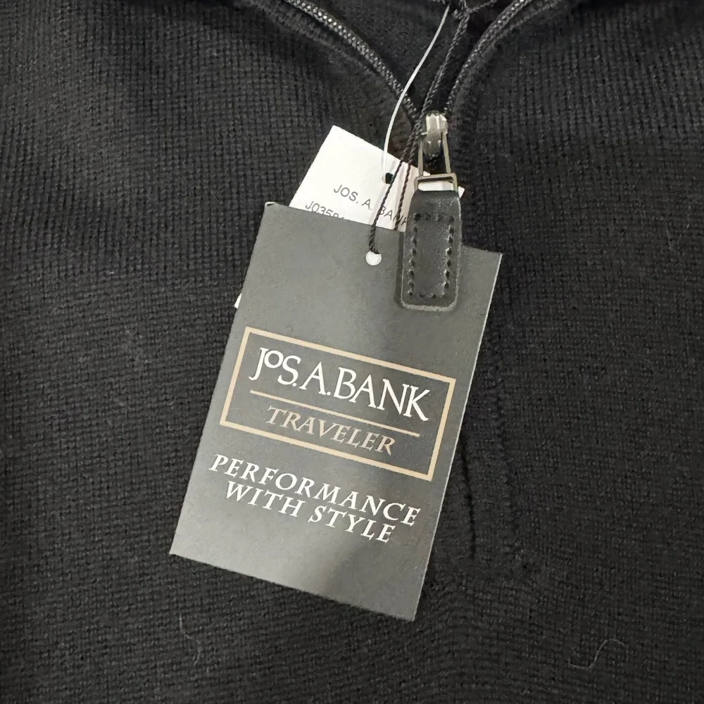 Jos. A. Bank Quarter Zip Sweater Mens XXL Black 100% Merino Wool Traveler